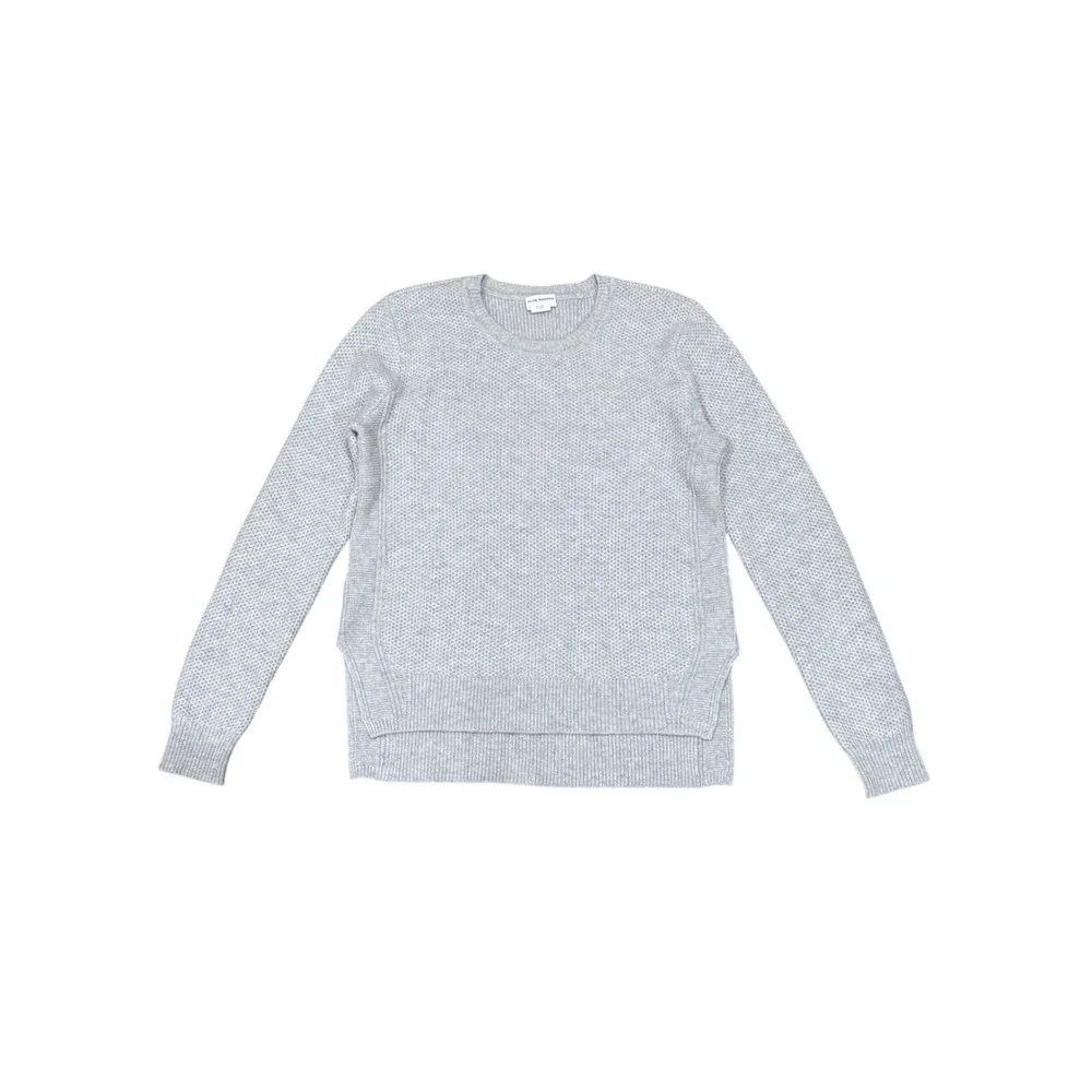 Club Monaco 100% Cashmere Crew Neck Sweater Gray Large L Side Slit Neutral Cozy